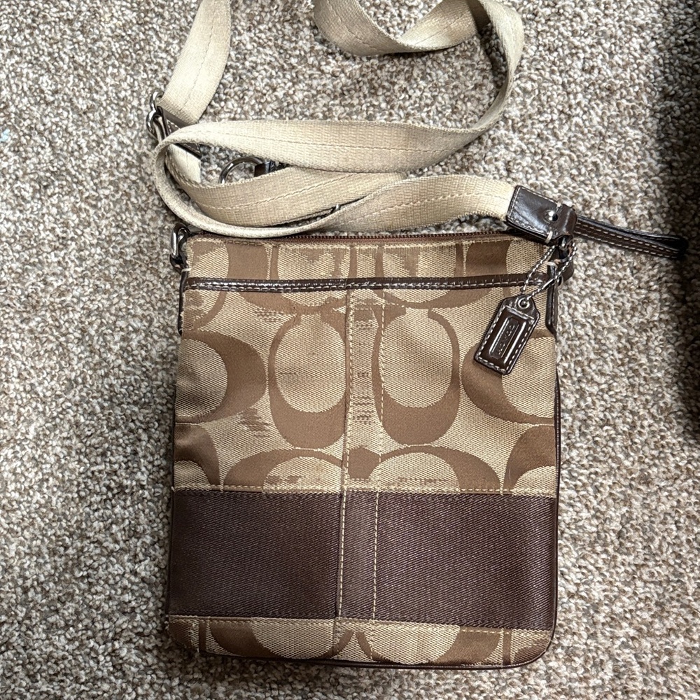 Coach Tan and Brown Messenger Bag (project has wear)